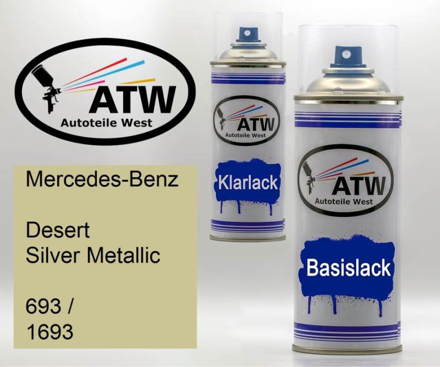 Mercedes-Benz, Desert Silver Metallic, 693 / 1693: 400ml Sprühdose + 400ml Klarlack - Set, von ATW Autoteile West.